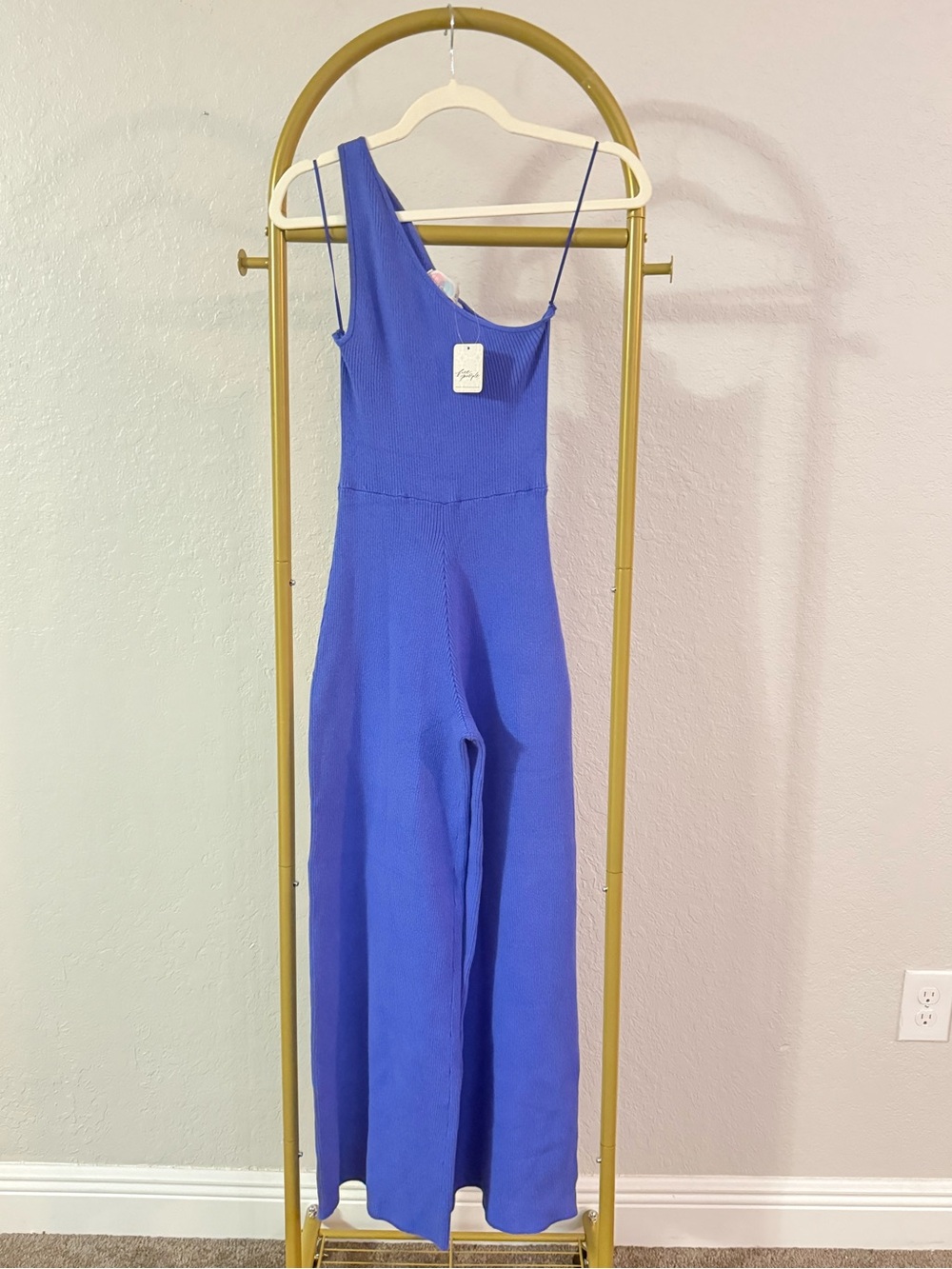 NWT Free People Blue Ribbed One Shoulder Jumpsuit XS